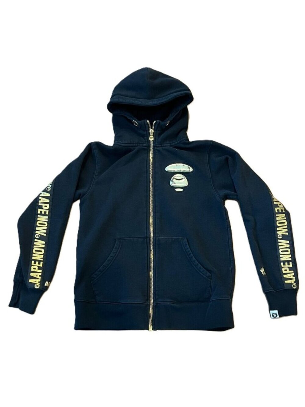 AAPE A Bathing Ape Black Gold Logo Streetwear Zip Hoodie Size Medium
